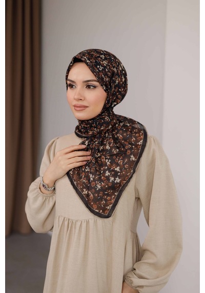 Mimiyum Flora Desen Soft Eşarp Kahve