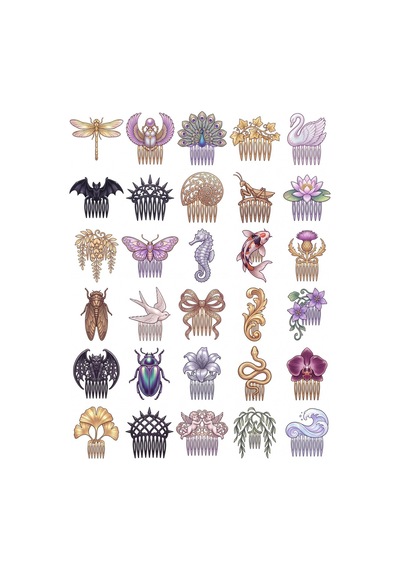 30 Adet Art Nouveau Mücevherli Tarak Sticker Seti - Laptop, Defter, Telefon Çok Renkli
