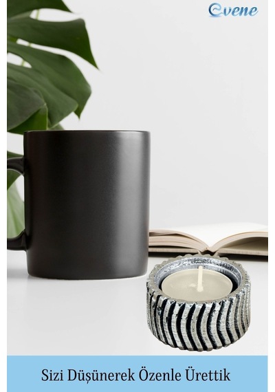 Eskitme Mumluk Şamdan 3 Adet Tealight Uyumlu Üçlü Tekerlek Model - Gümüş Eskitme