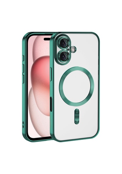 Lexroo İphone 16 Plus Kılıf Kamera Korumalı M-safe Wireless Şarj Özellikli Demre Kılıf - Koyu Yeşil
