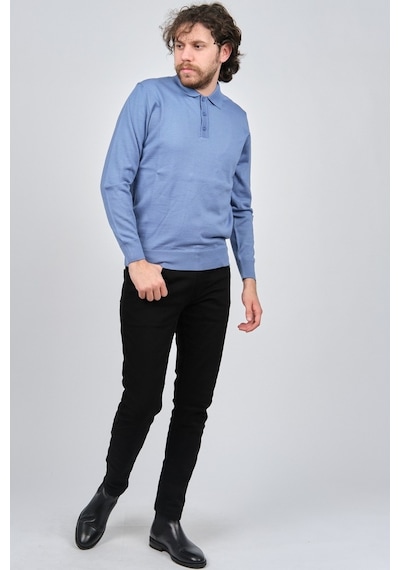 Pave Erkek Polo Yaka Yün Kazak 4538004 Mavi Mavi