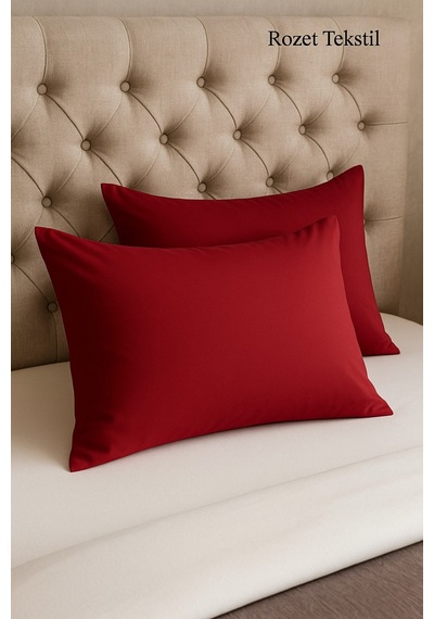 Bordo Pamuk Kumaş Kapaklı Yastık Kılıfı 2 Adet 50 X 70 Cm