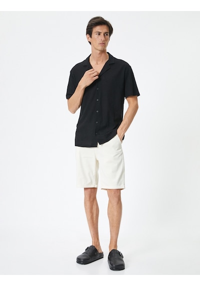 Koton Kumaş Şort Bermuda Slim Fit Düğmeli Cepli Katlı Paça Beyaz 4sam40064hw Beyaz