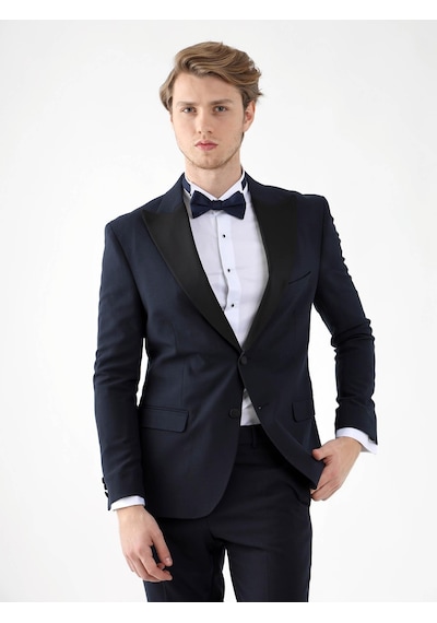 Dufy Lacivert Erkek Slim Fit Sivri Yaka Smokin Takım - 92401 Lacivert