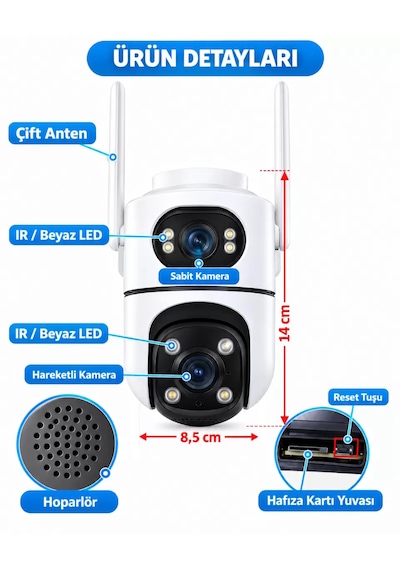 İcsee Set 8 Kameralı 4 Sabit+4 Hareketli Akıllı Güvenlik Kamera Seti 64gb Hafıza Kartlı