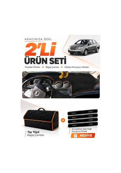 E-biz Chevrolet Aveo T250 2006-2011 Uyumlu Torpido + Tay Tüyü Çanta - Siyah-kahverengi - Ch008