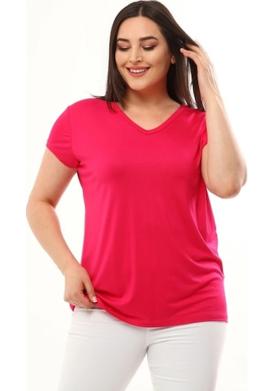 Aytemas V Yaka Basic Bluz Pembe