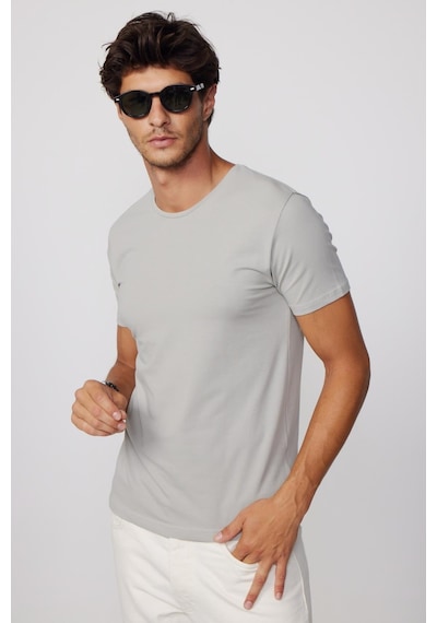 Tudors Slim Fit Bisiklet Yaka Düz Basıc Kısa Kol Gri Erkek T-Shirt-27717-Gri