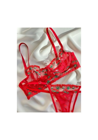 La Linaa Cherry Kırmızı Tanga Külotlu Sütyen Takımı Kırmızı - 599877748 Kırmızı