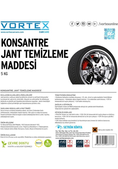 Vortex Konsantre Jant Temizleme Maddesi 5 KG N11.1306