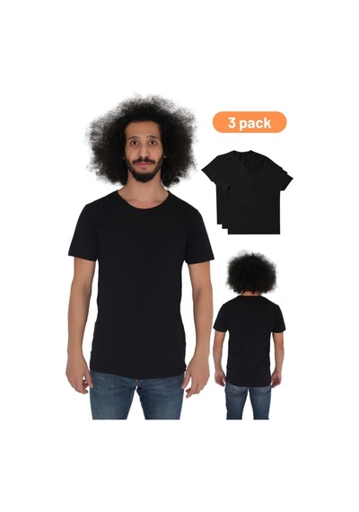 Cnt Erkek 3'lü Slim Fit Bisiklet Yaka Kısa Kollu Tişört Siyah Siyah