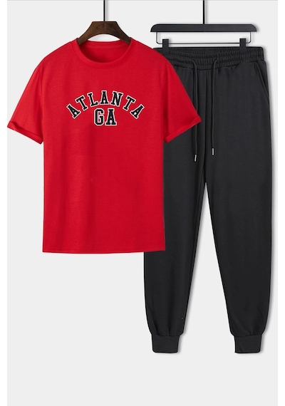 Uyguntarz Unisex Atlanta Baskılı 2'li Eşofman Takımı Kırmızı