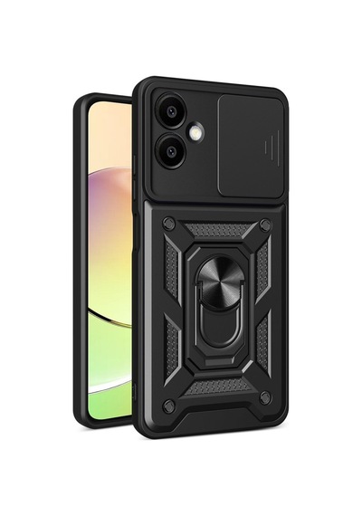 Samsung Galaxy  Uyumlu,  A06 Kılıf Pars Lens Yüzüklü Silikon - Siyah