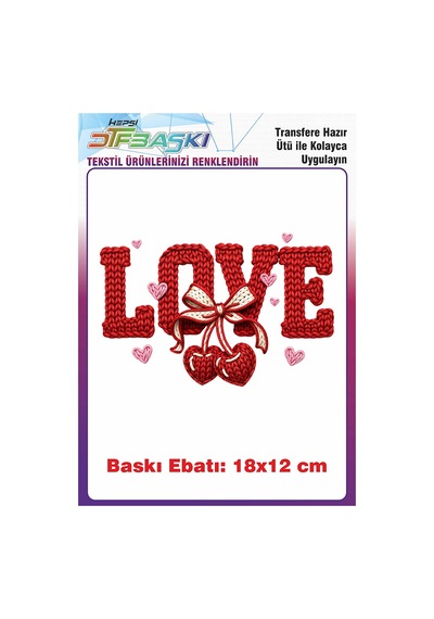 Örgü Görünümlü Love Yazısı Kalp Ütü İle Yapışan Tişört Tekstil Baskı 3161