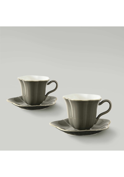 Linens Aveline Porselen 2'li 100 Ml Kahve Fincan Takımı Haki Gold