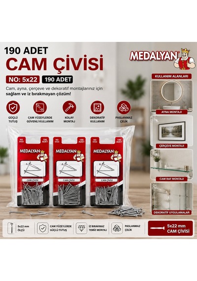 Medalyan Dl-24 Cam Çivisi - 5x22 Mm 190 Adet- 12'li Paket Diğer