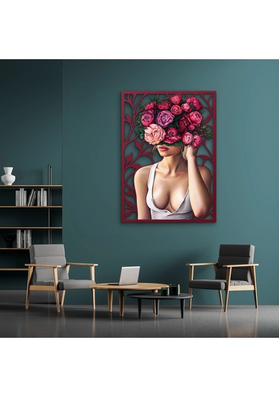 Gül Taçlı Kadın Portresi - Metal Tablo - Dec0295 68 X 95 Cm Çok Renkli