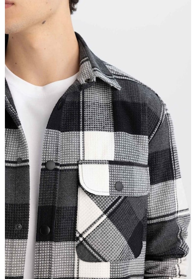 DeFacto Relax Fit Waffle Kareli Oduncu Flanel Pamuklu Uzun Kollu Gömlek Z0639AZ24AUBK81
