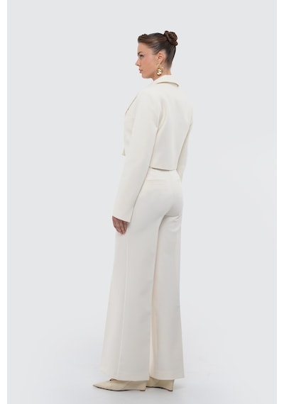 Thalure Kadın Ekru Düğmeli Slim Fit Crop Blazer