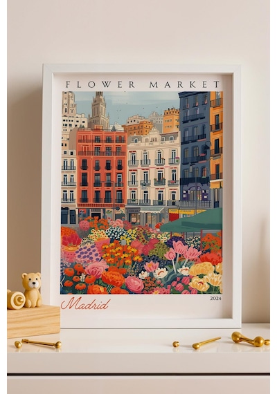 Madrid İspanya Çerçeveli Tablo Seyahat Severlere Salon Ve Ofis İçin Estetik Duvar Dekoru Travel Flower Market