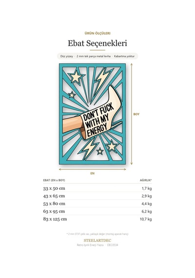 Retro Işınlı Enerji Yazısı Metal Tablo 43x65 Cm Çok Renkli