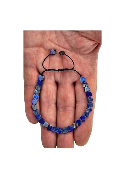 Kalp Kesim Doğal Lapis Lazuli Bileklik Makrome Ayarlı 676-3 Lacivert