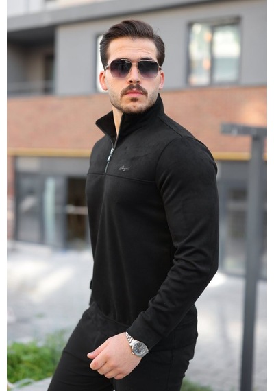 Efnaz Style Erkek Süet Yarım Fermuar Dik Yaka Sweat siyah Efnaz Style Erkek Süet Yarım Fermuar Dik Yaka Sweat siyah