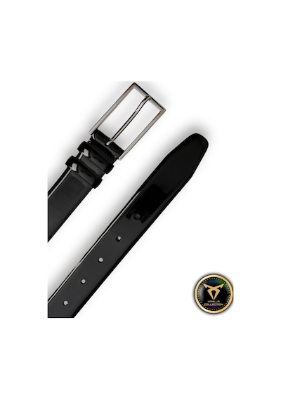Vanilla Collection Rugan Vegan Deri Kemer Gümüş Metal Tokalı İnce Model Parlak Siyah Rugan Siyah