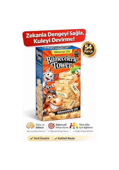 Bilmecelerle Tower Cezalı Jenga Keyifli Denge Oyunu 54 Parça