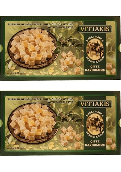 Vittakis Doğal Damla Sakızlı Çifte Kavrulmuş Lokum 2 x 400 G