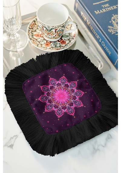 Mandala Motifli Saçaklı Dekor Peçetesi - Bohem Enerjik Mor Siyah Püsküllü Bardak Altlığı Mendil Okyanus Koyu Taba Mandala Motifli Saçaklı Dekor Peçetesi - Bohem Enerjik Mor Siyah Püsküllü Bardak Altlığı Mendil Okyanus Koyu Taba