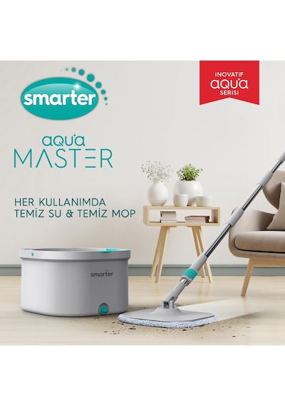 Smarter Aqua Master 4 Adet Mikrofiber Mop Temiz Kirli Suyu Ayırma Özelliği Otomatik Temizlik Seti Paspas
