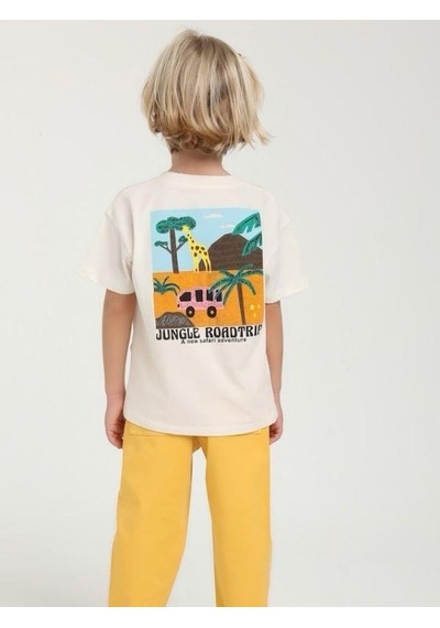Escabel Erkek Bebek Road Trip Yazılı Pamuklu T-shirt-15620 Ekru