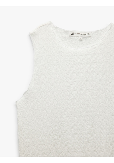 Koton Bisiklet Yaka Kolsuz Dokulu Slim Fit Crop Üst Ekru 5sal30057ık Ekru