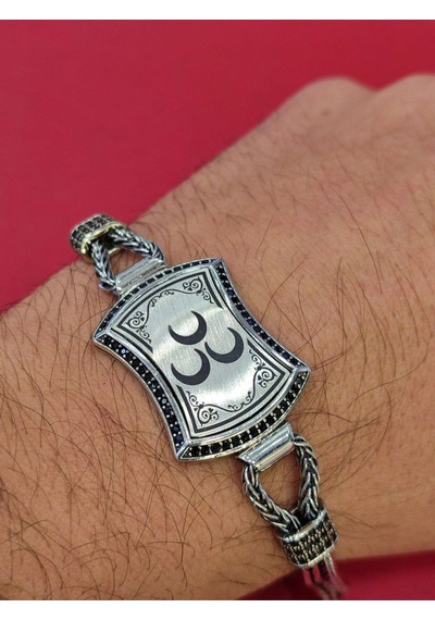 Modagümüşevi 925 Ayar Gümüş Üç Hilalli El Yapımı Hasır Bileklik, Üç Hilal Erkek Bileklik