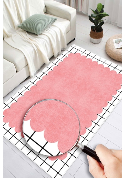 Modern Desenli Dijital Baskılı Yıkanabilir Kaymaz Taban Salon Halısı Oturma Odası Salon Halısı Genç Odası Halısı Yolluk Pembe
