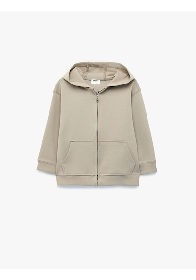 Koton Pamuklu Uzun Kollu Kapşonlu Fermuarlı Sweatshirt Bej 6skb10481tk Ekru