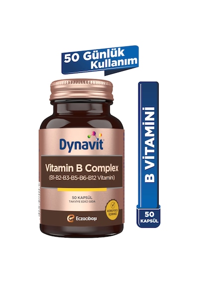 Dynavit Vitamin B Complex 50 Kapsül - B1, B2, B3, B5, B6, B12 Vitamini- Enerji