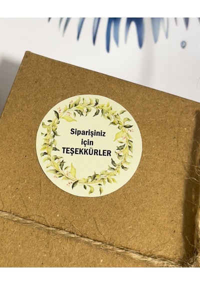 Siparişiniz İçin Teşekkürler Çelenkli Yuvarlak Yapışkanlı Etiket 4 x 4 CM 106 Adet