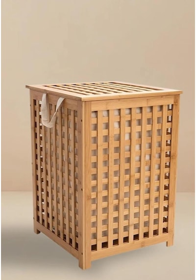 Bambu Çamaşır Sepeti - Kirli Sepeti 45x45x62 Cm Kahverengi