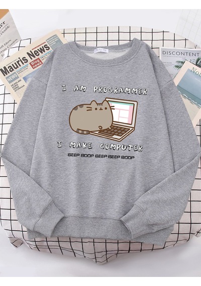 Startmore Startmoreben Programcı Bilgisayarı Yapıyorum Komik Kedi Kadın Hoody Kore Moda Kazak Sokak Rahat Giysil Gri