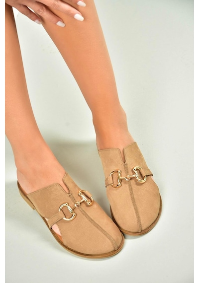 Fox Shoes U944150403 Vizon Hakiki Deri Önü Kapalı Kadın Terlik Vizon-hakiki Deri