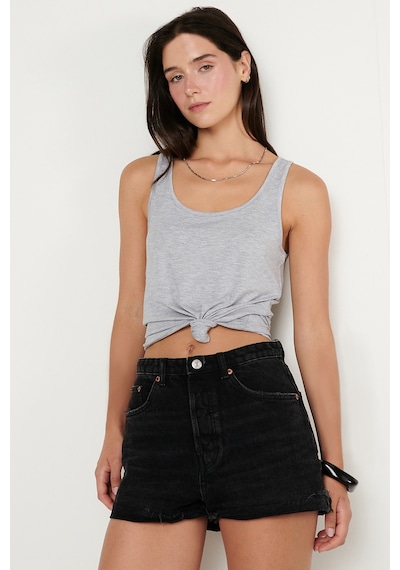 AC&Co / Altınyıldız Classics Kadın Grı Melanj Yumuşak Dokulu Nefes Alabilen Rahat Slim Fit Bisiklet Yaka Esnek Örme Atlet Gri Melanj