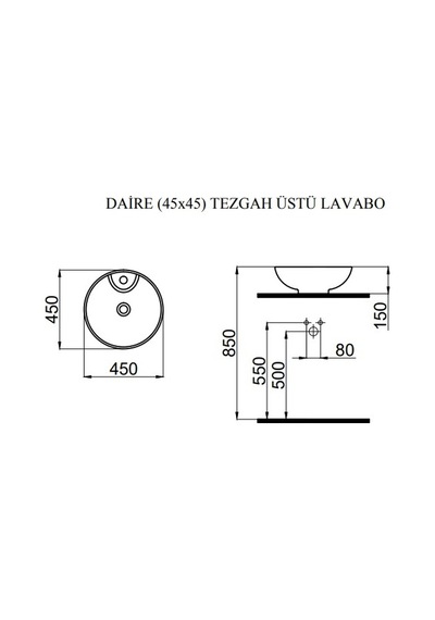 Idevit Tezgah Üstü Daire Çanak Daire Lavabo 45CM Hariç