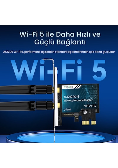 Veggieg Ax1200 Wi-fi 5 Alıcı Ve Bluetooth 4.2 Adaptör 5db Dual Anten Pcıe Wifi Ağ Kartı