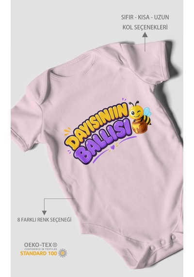 Morivokids Dayısının Ballısı Kısa Kollu Bebek Body %100 Pamuk Bebe Pembe