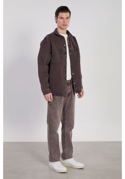 Barrels And Oıl Erkek Çift Cep Çıtçıtlı Denim Ceket - Kahve Tint Kahve Tint