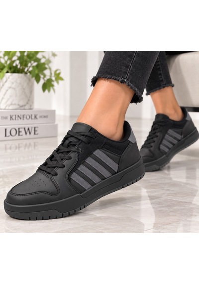 Papucumun Dünyası Lambırlent Unisex Bağcıklı Şeritli Hafif Konforlu Sneaker siyah