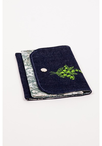 Fabric Craft Bag Kumaş Cüzdan Denim Çift Bölmeli 18x12 Cm Lacivert - Yeşil