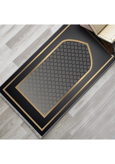 Evaşk Namazlık Dokuma Halı Kaymaz Muslumana Seccade66x113 Gri EVASK807E66